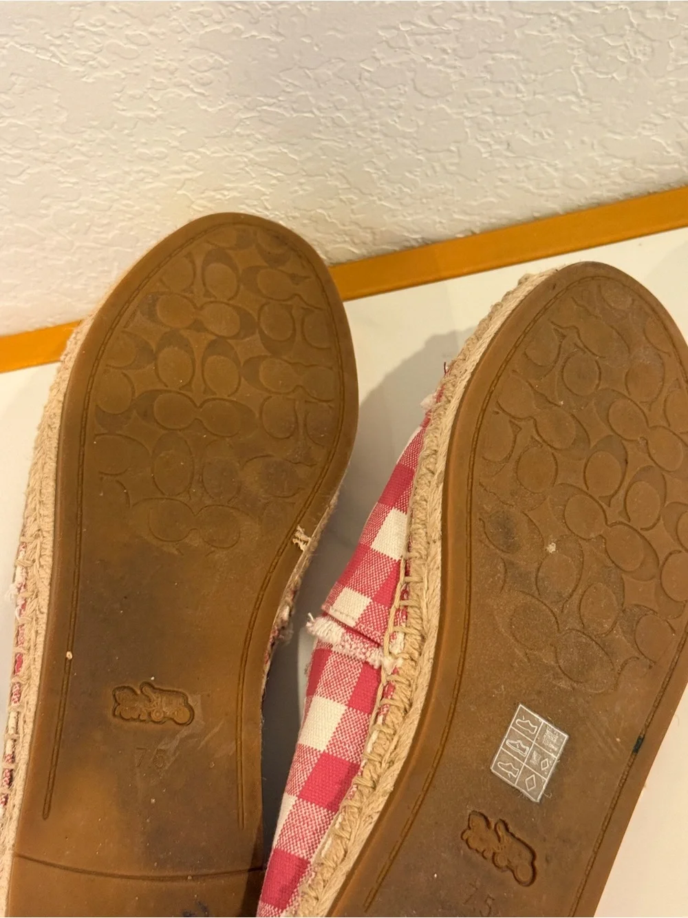 Coach‎ Pink and White Gingham Espadrille Flats